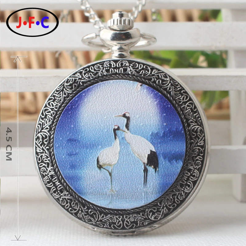 Retro Trend quartz pocket watch Red-crowned crane Patch pocket watch Middle aged and old age Flip Watch DS288 european and american movies aladdin and the magic lamp quartz pocket watch do the old flip quartz watch chain table ds274