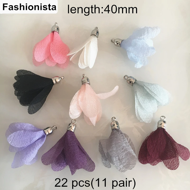 22 piezas (11 de borlas de tela para pendientes DIY, abalorios de Borlas de gasa para fabricación de joyas, 4cm de largo, diferentes gratis|charms for jewelry|charms for jewelry