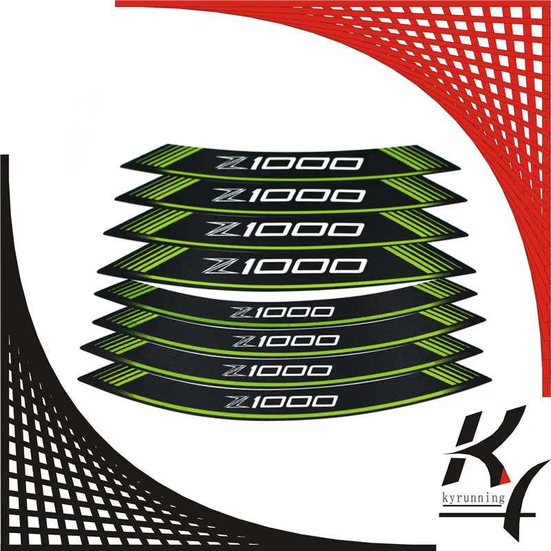 High Quality Motorcycle rim strips "Z1000" logo Stickers wheel decals KYRUNNING for Kawasaki