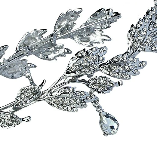 Elegant Rhinestone Leaf Wedding Bridal Bridesmaid Forehead Band Dangle Rhinestone Bridal Tiara Crown with  (2)
