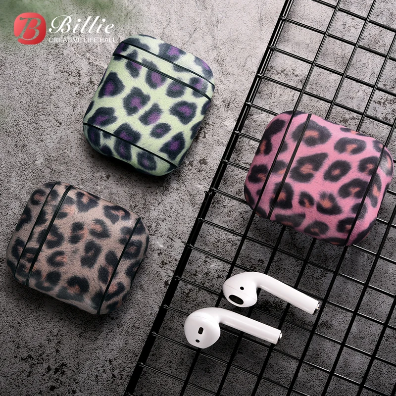 

For AirPods Case Top Genuine Leather Case for Apple Airpods Luxury Leopard print Design Protective Earphone accessories Cover