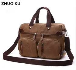 Zhuoku Холст Кожа Для мужчин Дорожные сумки ручной Чемодан Сумки Для мужчин Duffel Сумки сумка скрыть плечевой ремень Сумки школы