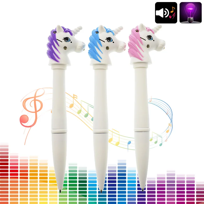 

Creative Kawaii Cute Unicorn Multifunction Electronic Ballpoint Pen Nice Sound Light Roller Ball Pens For Kids Gift Stationery