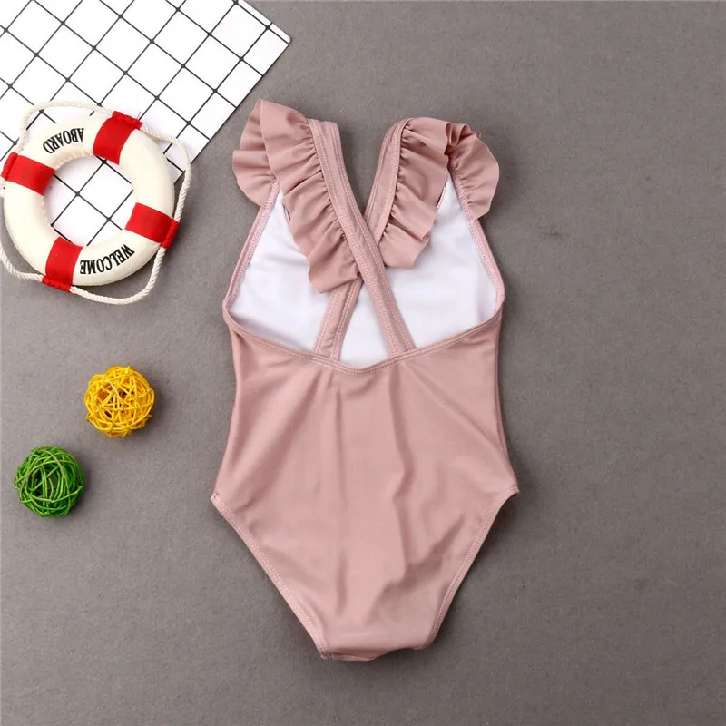 Swimwear For Mother Daughter One-Piece Suits Summer Family Matching Outfit Beachwear Ruffles Solid Padded Mokinis Bathing Suits