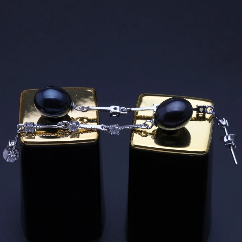 Настоящие пресноводные натуральные длинные серьги с жемчугом женские, классические черные свадебные черные жемчужные серьги 925 серебро