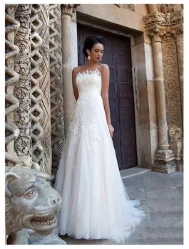 

SOFUGE Boho Wedding Dress Beads Appliques A Line Vintage Princess Wedding Gown Puff Tulle Skirt Beach Bride Dress 2019