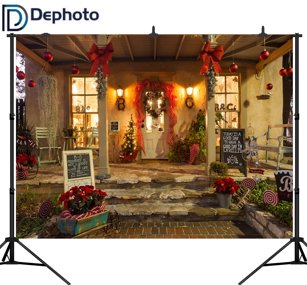 

Dephoto Christmas Background Photography Winter Christmas Tree Wood Door Home Decor Holiday Family Celebrate Party Photocall