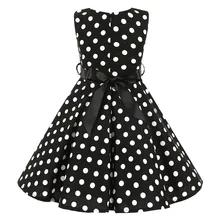 Vestidos para niñas de verano 2019 Vintage 1950s Retro sin mangas con estampado de puntos para niñas