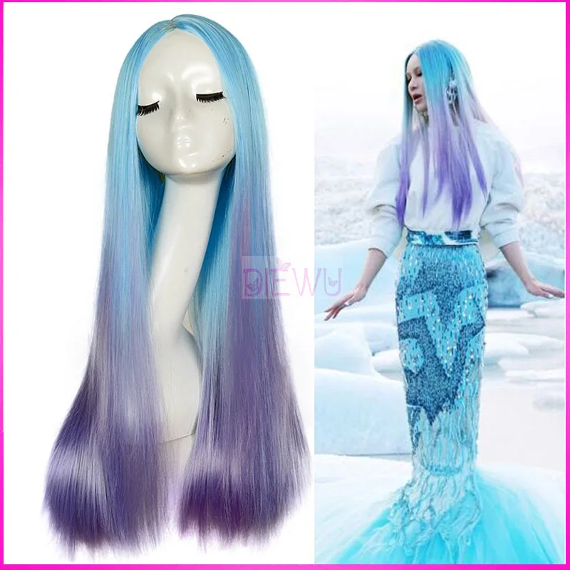 

Beautiful DIEWU Ombre Wig Natural Synthetic Wigs Two Tone Blue/Purple Heat Resistant Halloween Cosplay Wigs For Sales