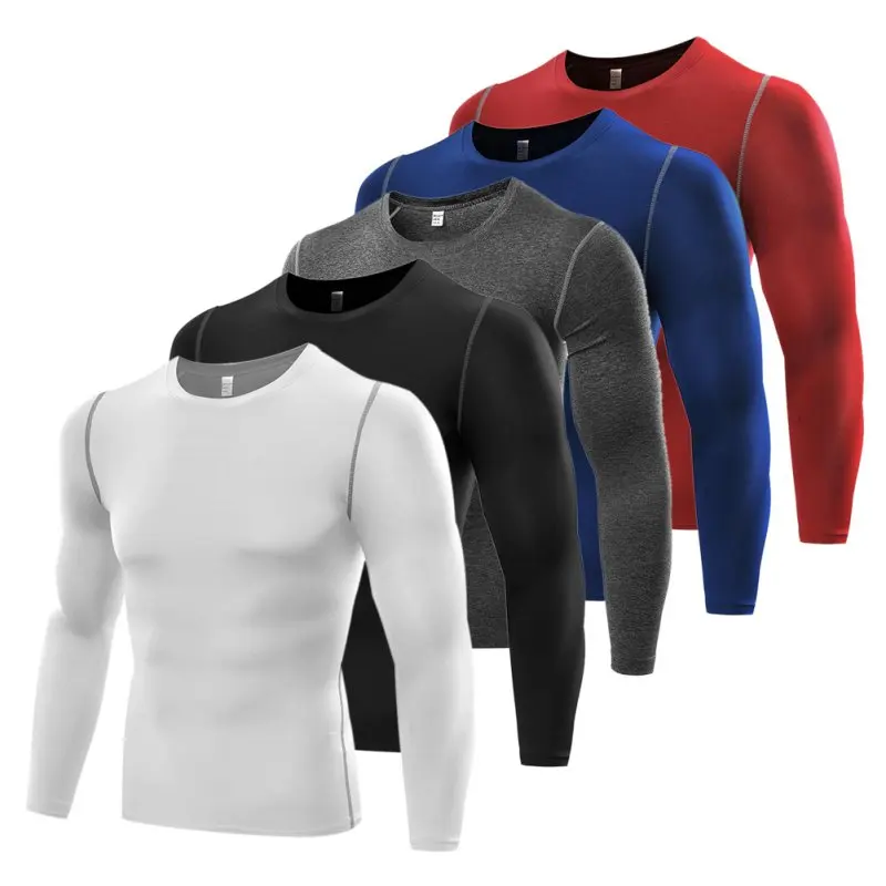Hot! Quick Dry Men Compression Sports Shirt Long Sleeves T-shirt Fitness Clothing Solid Color Body Build Crossfit Th