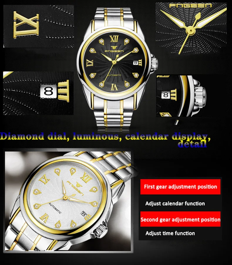 FNGEEN top luxury brand steel calendar men automatic mechanical watch men business waterproof luminous relogio masculino FNGEEN top luxury brand steel calendar men automatic mechanical watch men business waterproof luminous relogio masculino
