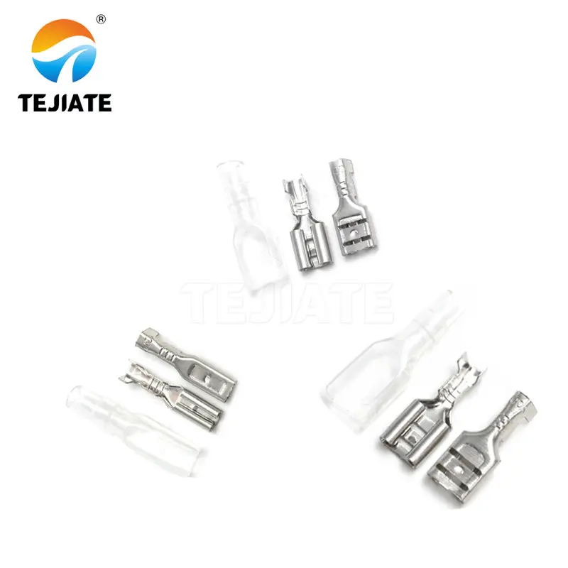 

100Sets(200pcs) Female Spade Connector 2.8 /4.8 /6.3 Crimp Terminal with Insulating Sleeves For Terminals 22-16AWG