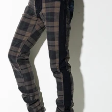 Сращены джинсы версия моды Тонкий стрейч контрастного цвета плед мужской