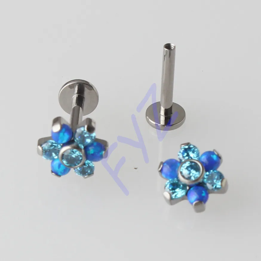 

Opal And Zircon Flower Top G23 Titanium Ear Helix Tragus Stud Cartilage Earring Labret Lip Piercing Body Jewelry