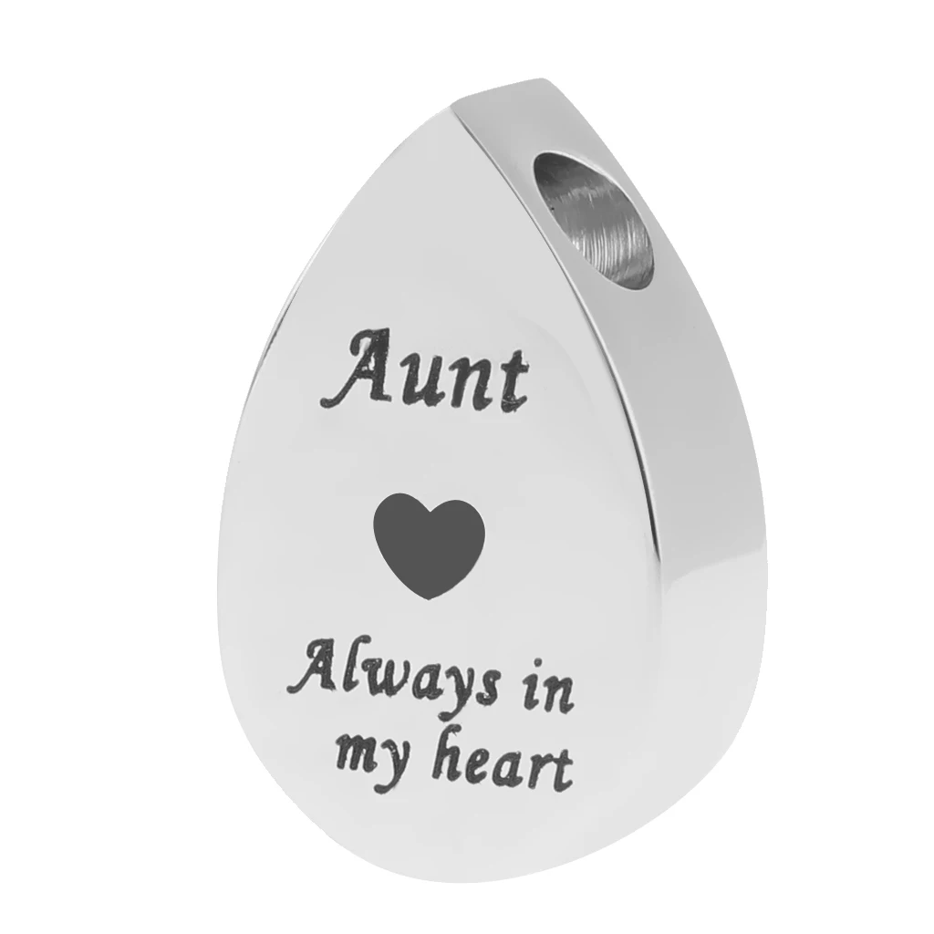 Classic Teardrop Stainless Steel Always in My Heart Mini Urn Memorial Keepsake Pendant for Earring Necklace Keyring Charms