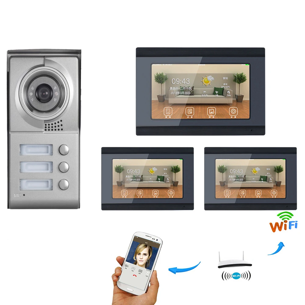 SmartYIBA приложение Remote Управление 2/3 единиц видео-домофон в квартиру 7 дюймов Wi-Fi Беспроводной видео-телефон двери дверной звонок Домофон Системы