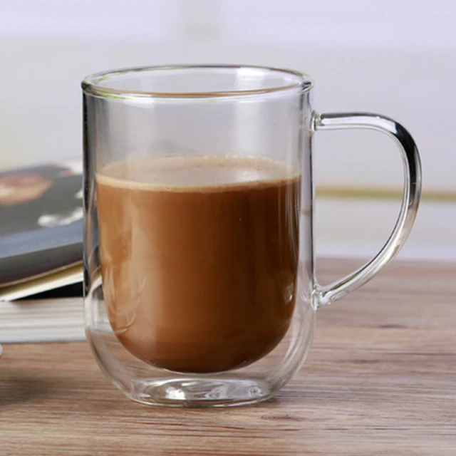 Buy 350ml double coffee mug transparent glass coffee