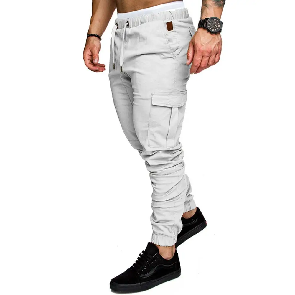 MISSKY мужской модный шнурок сплошной цвет эластичные брюки повседневные спортивные брюки длинные брюки - Цвет: white