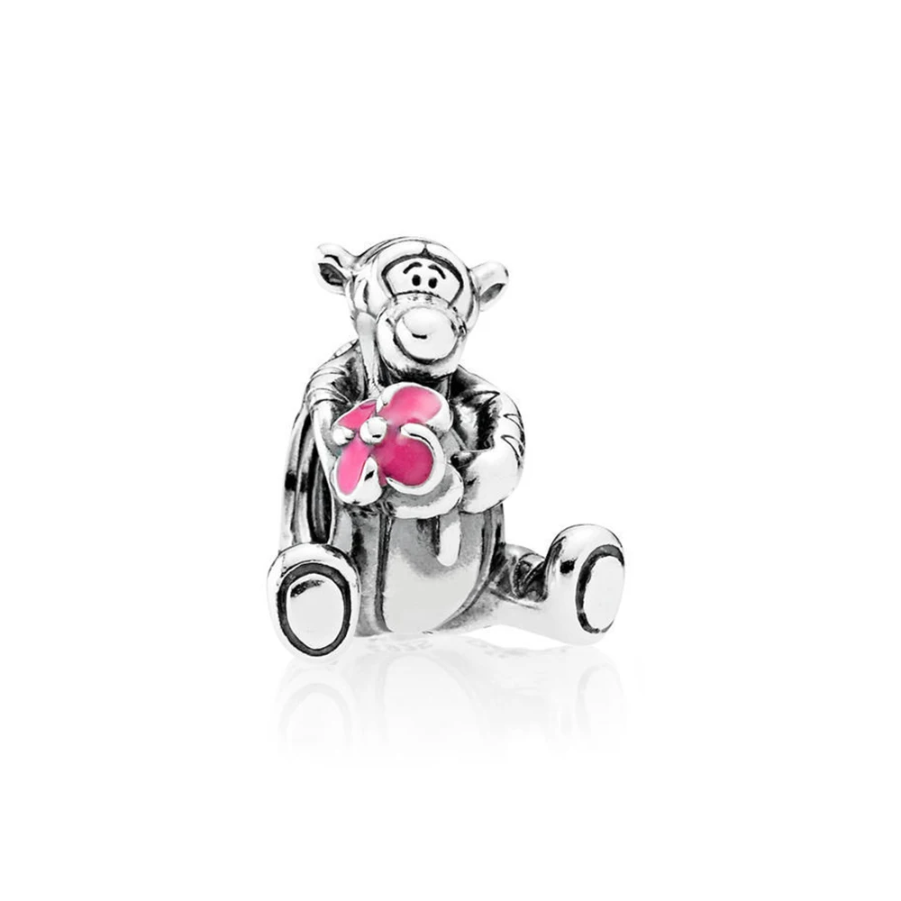 

NEW 100% 925 Sterling Silver Tigger Charm Pink Enamel Bead Fits Original Bracelets DIY Jewelry For Mother Gift