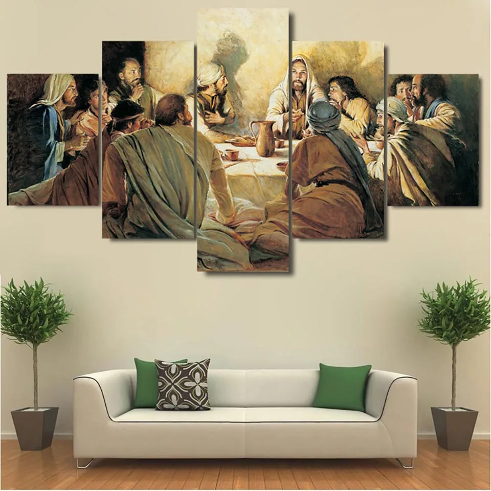 

Home Wall Decoration Canvas Print 5 Panel Christian Jesus Cross Painting Modern for Living Room Modular Picture Framed Artwork