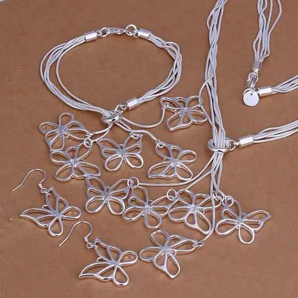 

S012 925 sterling silver jewelry set, fashion jewelry set Butterfly Three-Piece /alxajdea exhanooa