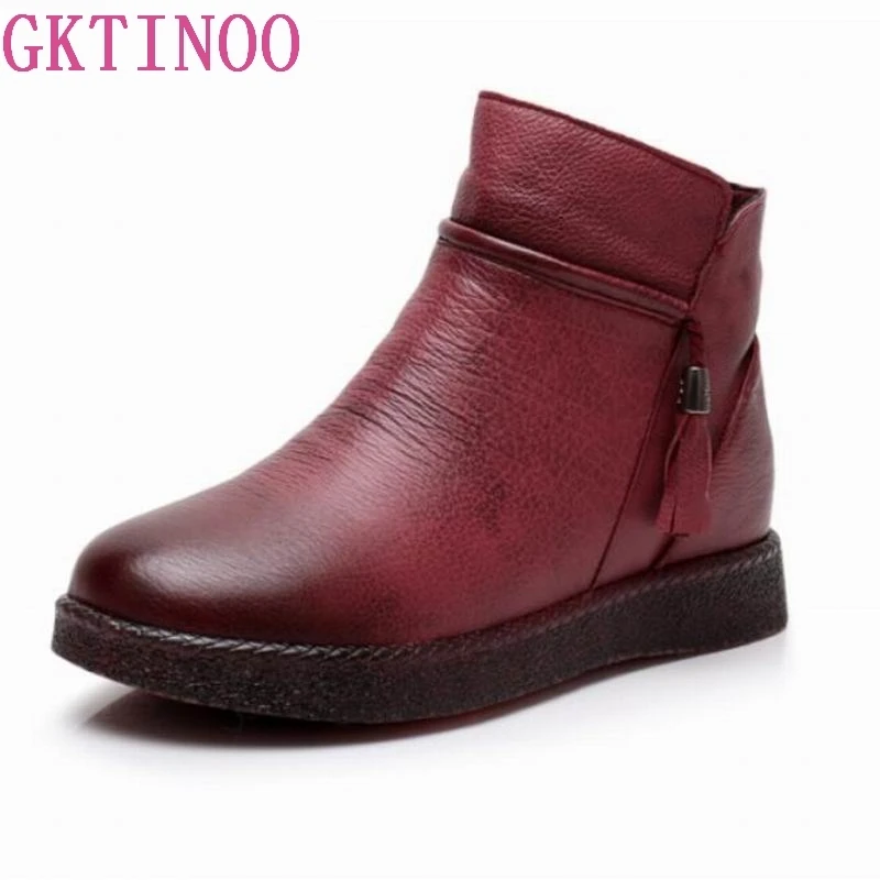 

GKTINOO Handmade Ankle Boots Warm Velvet Flat Boots Retro Winter Snow Boots Botines Mujer Genuine Leather Women Shoes