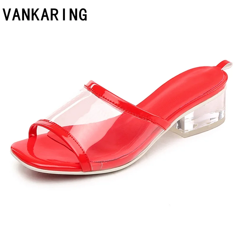 Модный дизайн Летняя вечерняя обувь женские сандалии из прозрачного ПВХ с Обувь на высоком каблуке пикантная обувь с открытым носком; прозрачная обувь на каждый день; женские пляжные шлепанцы на плоской подошве - Цвет: red