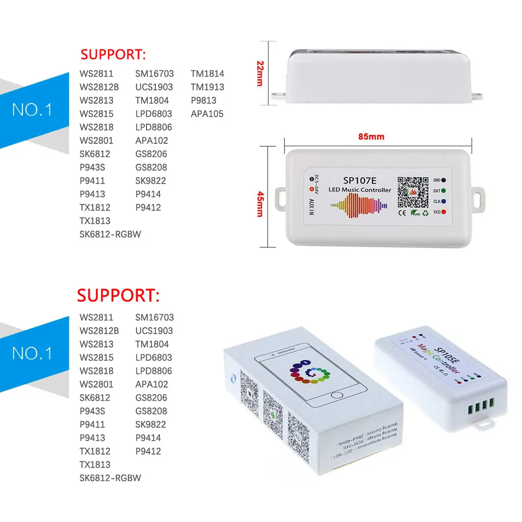 SP105E Bluetooth SP107E музыкальный SP108E wifi светодиодный контроллер для WS2812B WS2811 Светодиодный Bluetooth музыкальный контроль Smart wifi 20