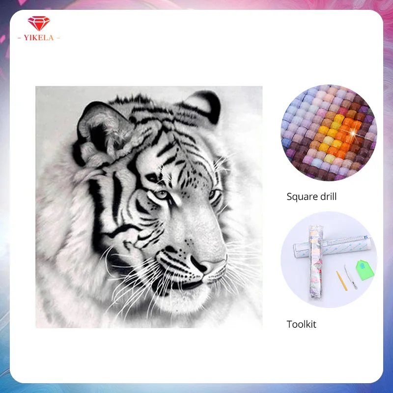 

YIKELA DIY Tiger Diamond Painting Embroidery 5D Mosaic Painting Cross Stitch Full Drill Painting Needlework Animal Wall Sticker