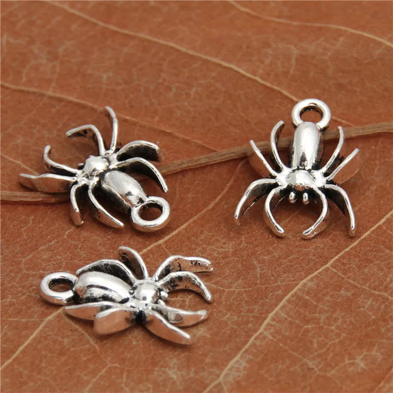 40pcs Tibetan Silver Bead Charms Spider Pendant Fit For Bracelet Tattoo Necklace Making A2939