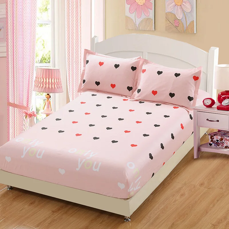 

Cute Pale Red Color Love Pattern Mattress Cover Fitted Sheet Bedding Set 3Pc Bed Sheet Mattress Protector 100% Cotton Pillowcase