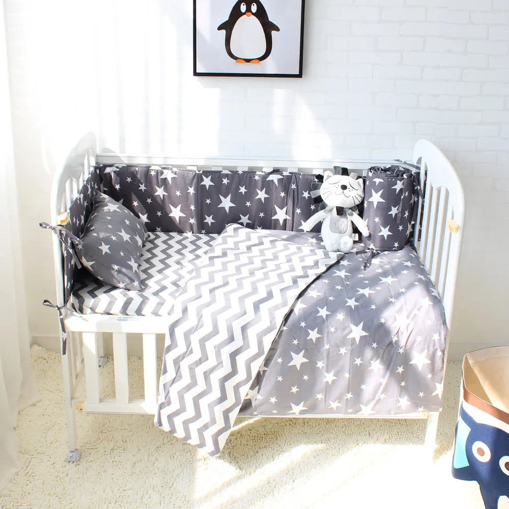 3 To 7pcs Cotton Baby Bedding Set Star Crown Pattern Baby Bed