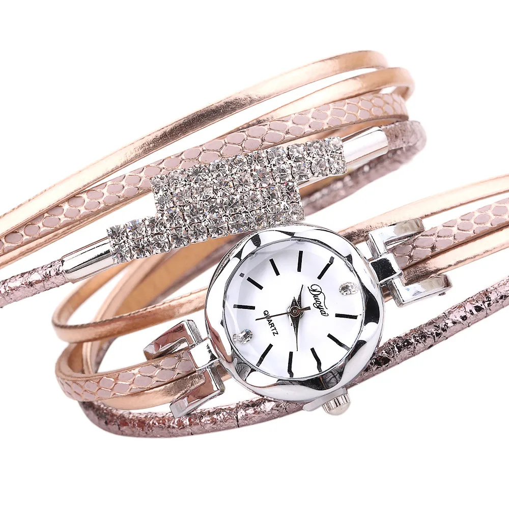 DUOYA роскошный алмаз Для женщин кварцевые часы с браслетом на кисть Montre femme женские часы модный кожаный браслет простые часы B50