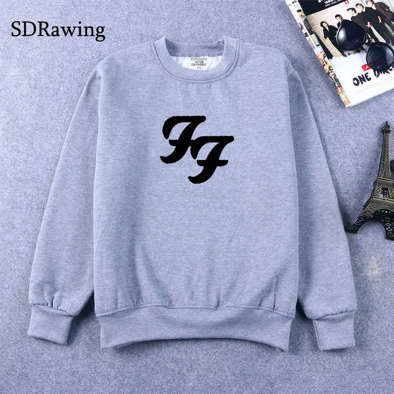 Foo Fighters Print New Fashion  Long sleeves Letter Harajuku Print Girl  Pullovers Tops O-neck Woman Hooded sweatshirt