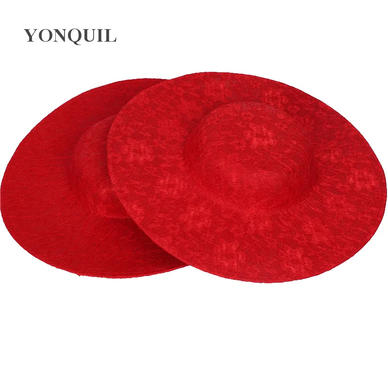 

New Arrival 30CM Red Big Size Millinery Imitation Sinamay Fascinators Base with Lace Party Hat DIY Hair Accessories Cocktail Hat