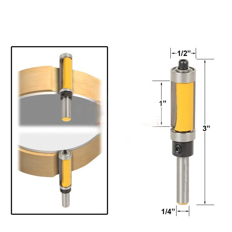1Pc 1/4" Shank Pattern/Flush Trim Router Bit Top & Bottom Bearing For Woodworking Cutting Tool