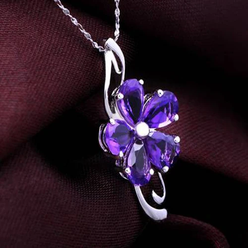 Collares Collier Qi xuan_фиолетовый камень цветок кулон Necklace_Real Necklace_Quality