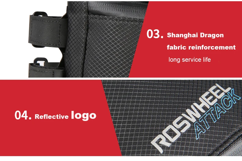 Top ROSWHEEL ATTACK 100% Waterproof Bicycle Bike Accessories Storage Front Frame Tube L35.5*W7*H14/24cm Black Bicycle Tube Bag 11