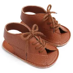 Для маленьких мальчиков летние новые красивые модные на шнуровке из искусственной кожи мягкая подошва Нескользящие новорожденных детей