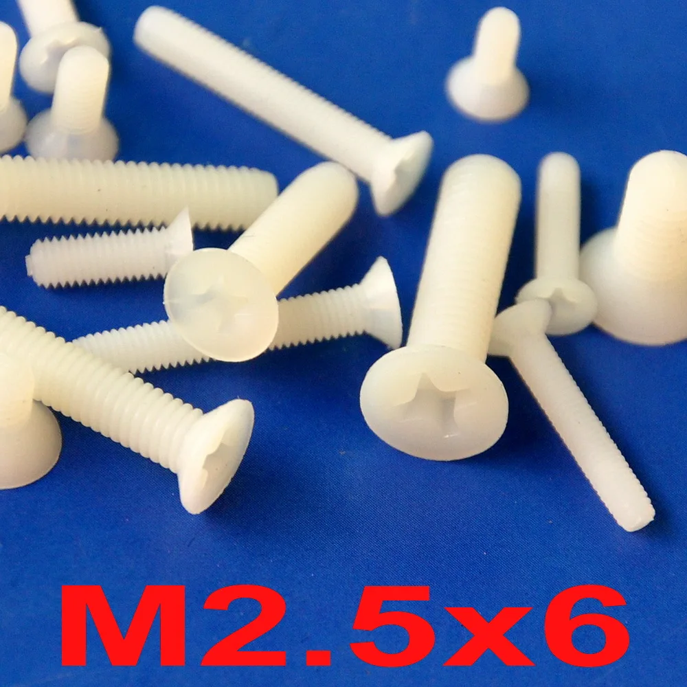 

( 100 pcs/lot ) Metric M2.5 x 6mm Nylon Phillips Flat Head Countersunk CSK Screw.