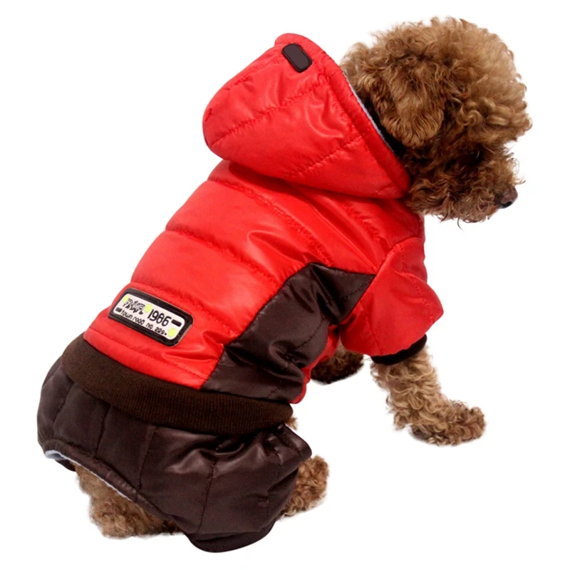 Одежда для домашних животных теплая куртка с капюшоном зимнее пальто для собаки для чихуахуа панель в форме французского бульдога 4 ноги с хлопковой подкладкой ПЭТ Костюмы - Цвет: Красный