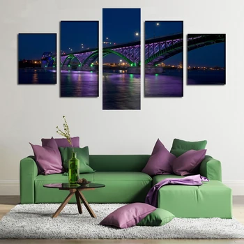 

2016 New peace bridge city bay bridge night lightsoil painting on canvas for all Art Picture Unframed gift free shipping