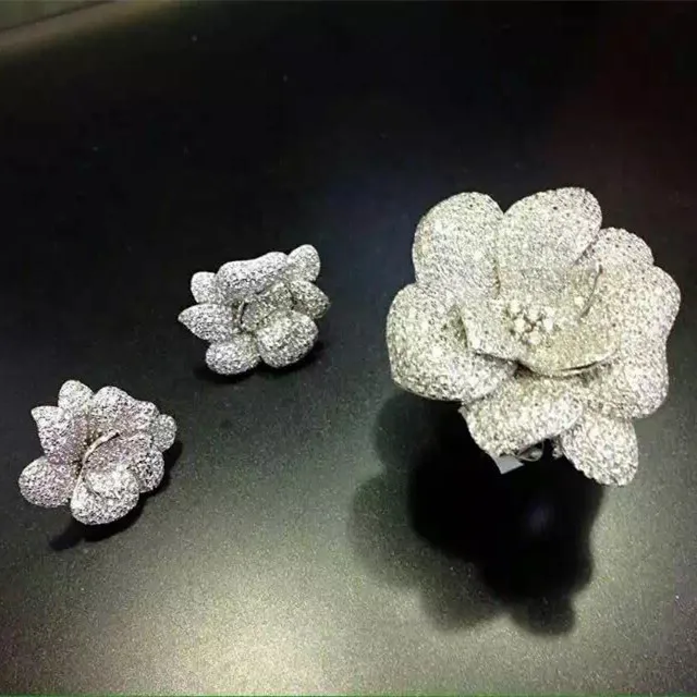 

Designer Fashion 925 Sterling Silver Jewelry 3A Cubic Zirconia Ring/Earring Flower Set