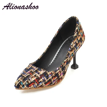 

Alionashoo Big Size 34-48 2018 New Fashion high heels women pumps thin heel leisure white Black leisure shoes for ladies