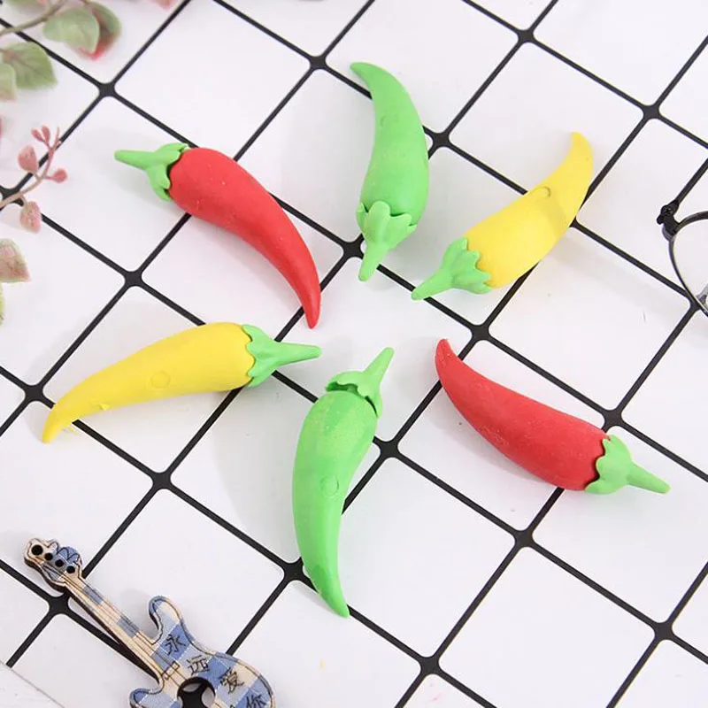 

4 Pcs Kawaii Colorful Vegetable Pepper Chilli Rubber Pencil Erasers Writing Drawing Correction Erasers Gifts Student Stationery