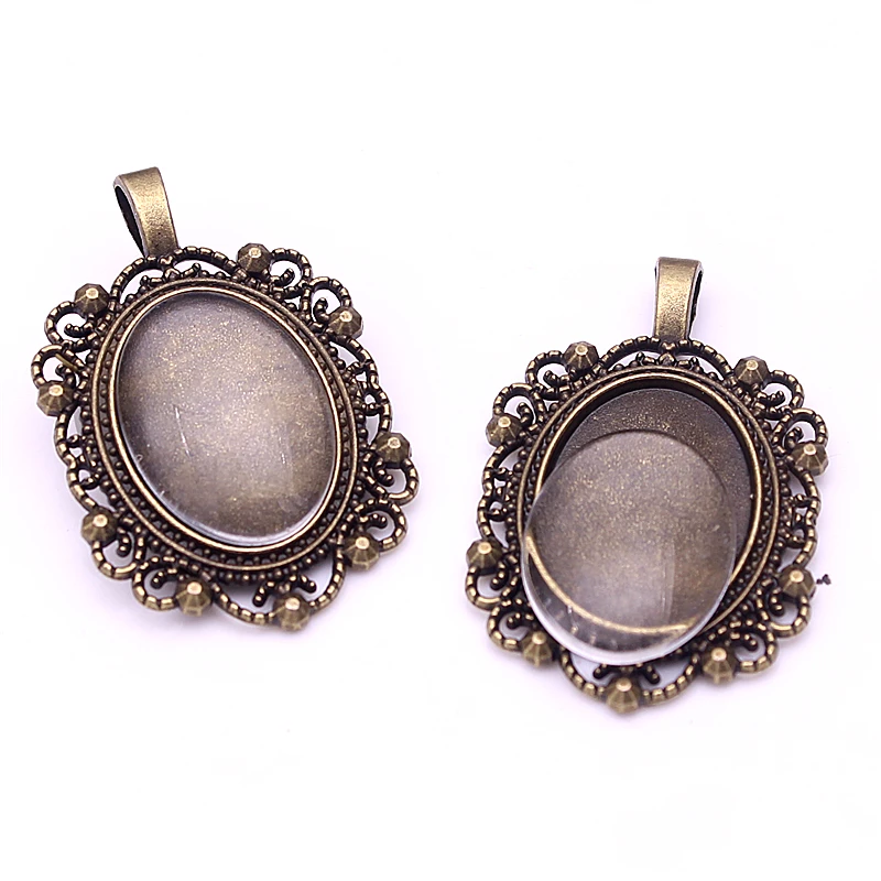 

Sweet Bell 8set 18*25mmdia Antique Bronze Flowers Style Cameo Cabochon Base Setting Charms Pendant+Clear Glass Cabochon