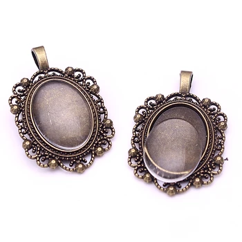 

Sweet Bell 8set 18*25mmdia Antique Bronze Flowers Style Cameo Cabochon Base Setting Charms Pendant+Clear Glass Cabochon