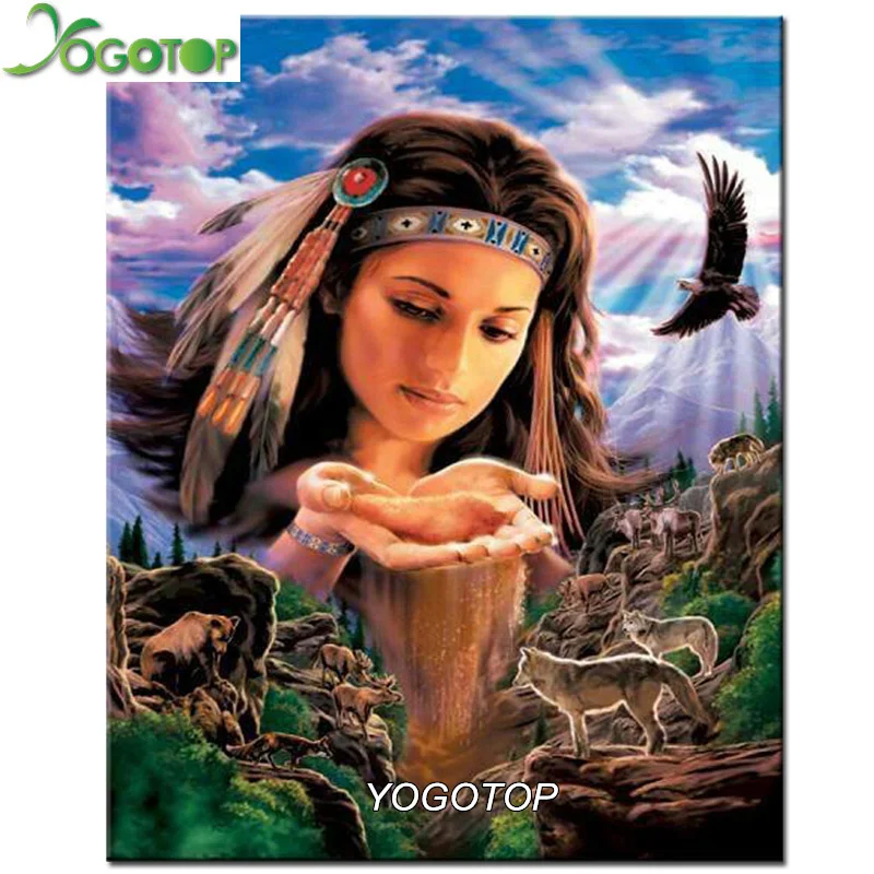 

YOGOTOP Diy Diamond Painting Cross Stitch Kits 5D Diamond Mosaic Decorative Painting Diamond Embroidery Indian girl Wolf ZB245