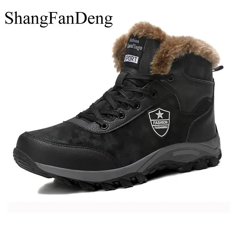 

Shangfandeng New Men Boots Winter With Fur 2018 Warm Snow Boots Men Winter Boots Shoes Men Footwear Fashion Rubber Ankle Shoes