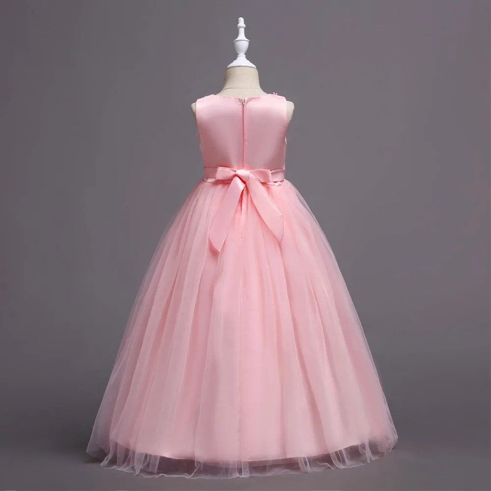 Детское Свадебное бальное платье с цветочным узором для девочек торжественное платье молодежное кружевное платье без рукавов с аппликацией на возраст от 4 до 14 лет ysar
